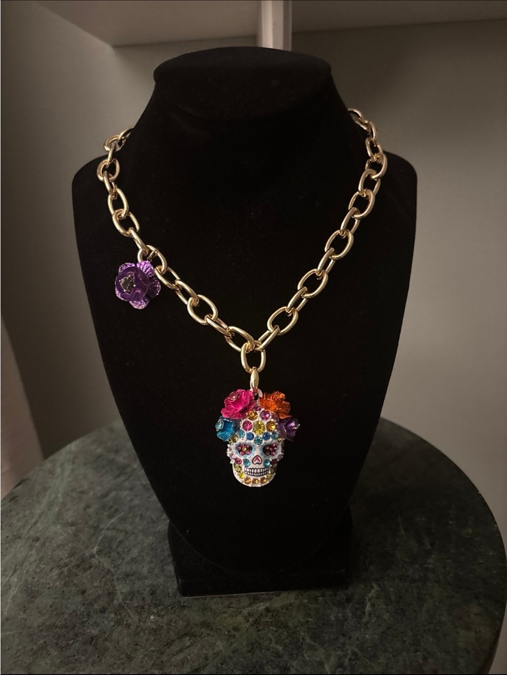 Betsy John Skull Necklace with Flower Charm Accent